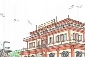 星轨漫游者漫画封面，舷窗外缓慢转动的青色星环